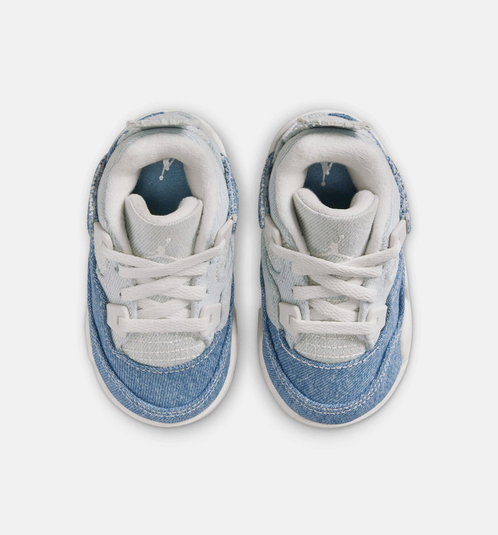 Air Jordan 4 Retro Worn Blue Infant & Toddler Lifestyle Shoes - Sail/Worn Blue/Metallic Gold