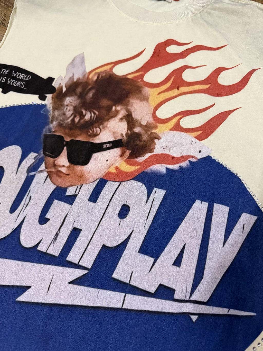 Rough Play Face & Flame Sleeveless T-Shirt