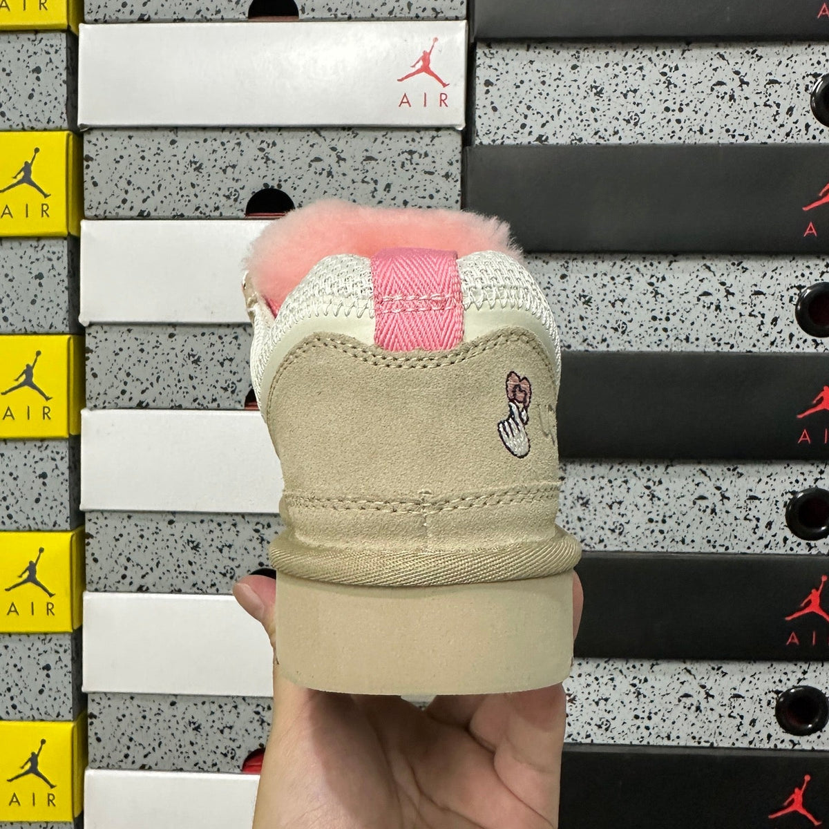 UGG Lowmel Lace-Up Sneaker – Suede & Mesh Low-Top Trainer with Pink UGGplush Lining, Embroidered Charm & Braided Pink Laces in Jasmine